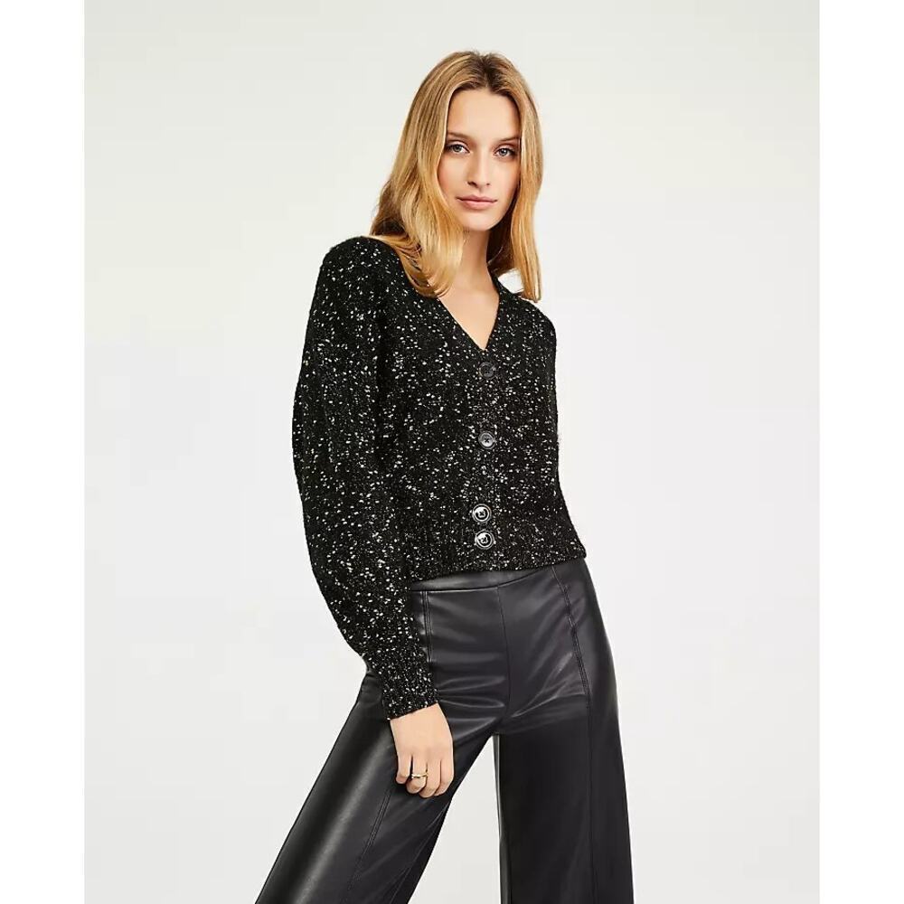 Ann Taylor shimmer cropped sweater black with gold sz XXL new fuzzy soft $98
